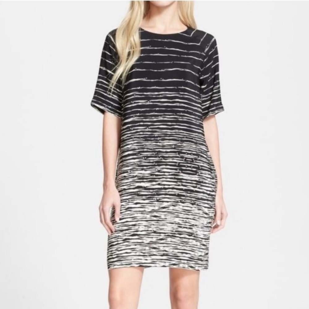 Vince Silk Ragland Painted Striped satin mini Dress M